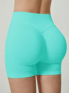 Women's Solid High Waist Gym Shorts, Casual Comfy Breathable Skinny Shorts for Yoga Gym Workout Running, Ladies Sportswear for All Seasons