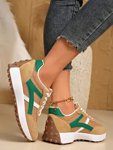 Women's Fashion Sneakers Thick Sole Design, Casual Comfort Walking Shoes, Daily Wear Textile Upper, All Seasons