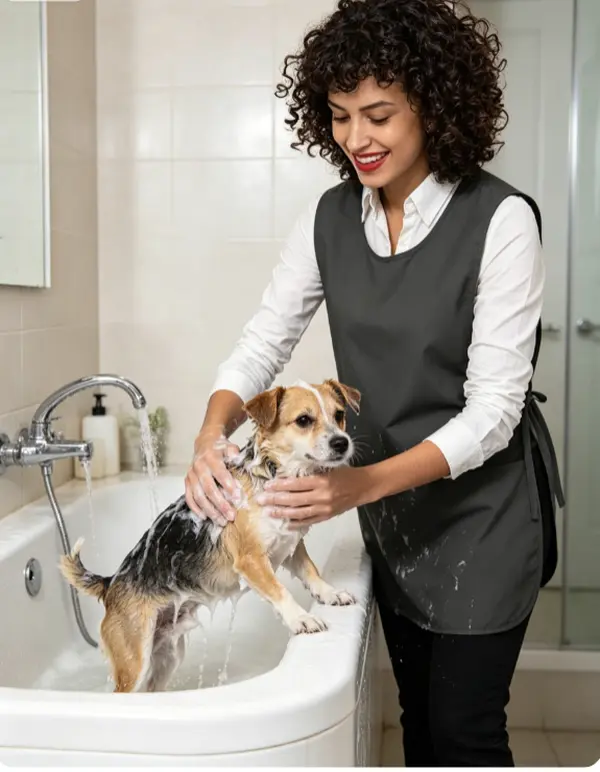 Waterproof Pet Grooming Apron Vest with 4 Deep Pockets, Unisex Plus Size Hair Stylist Barber Smock, Water Resistant Salon Work Apron for Dog Cat Bathing, Pet Groomers, Spa & Pet Care Workers, Classic Black