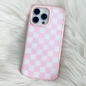 Cute Pink Checkerboard Magsafe Phone Case Aesthetic Shockproof Protective Cover for iPhone 17 Pro Max cases 16 15 Pro Max