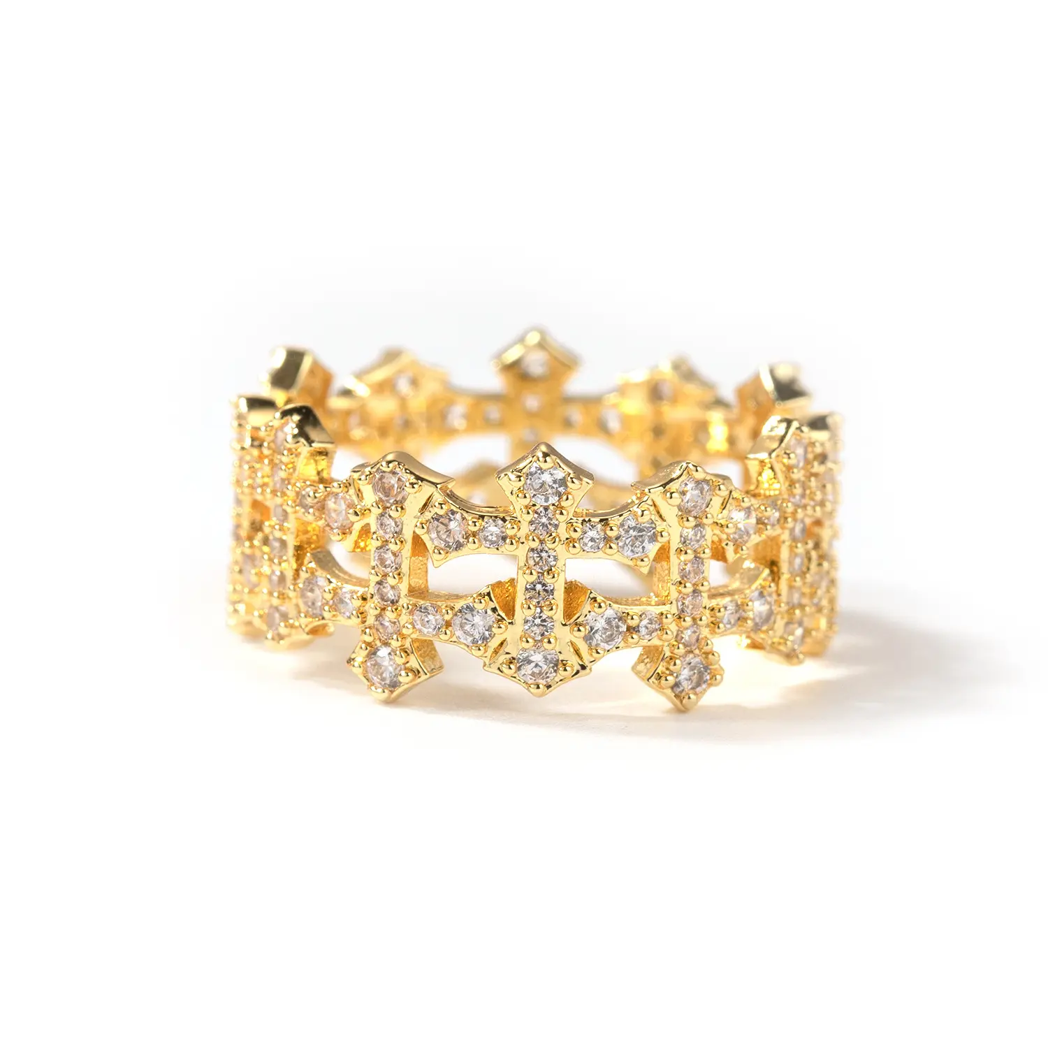 European and American Hip-Hop 9mm Cross Shape Ring Zircon Men's Cross Ring High-End Accessory