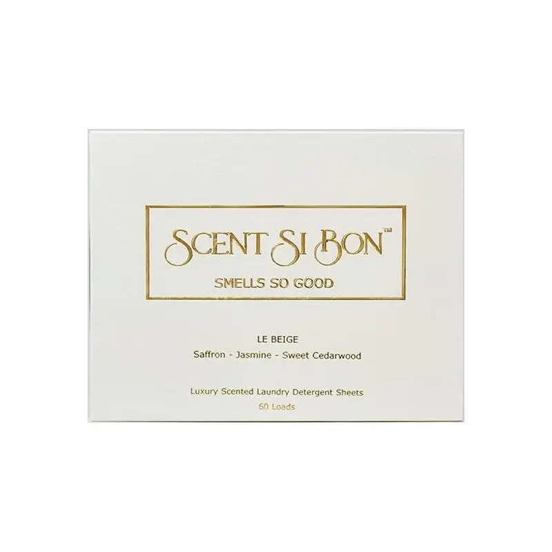 Scent Si Bon Luxury Scented Laundry Detergent Sheets - Le Beige - Saffron, Jasmine, & Sweet Cedarwood, 60 Loads, Eco-Friendly, Biodegradable