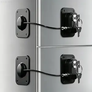 Fridge Lock, 2PCS Upgraded Refrigerator Lock for Freezer, Cabinets and Drawers, Air Fryer, Closets, Windows, Doors, Durable ABS with Adhesive Backing, Easy Install, No Tools Needed, Black
