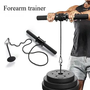 Fitness Forearm Trainer for Household Use Adjustable Spring Resistance Chest and Arm Wrist Strength Training Stainless Steel Coated Pound Stick with Weight-bearing Rope Bowl Convertible Twister Trainer