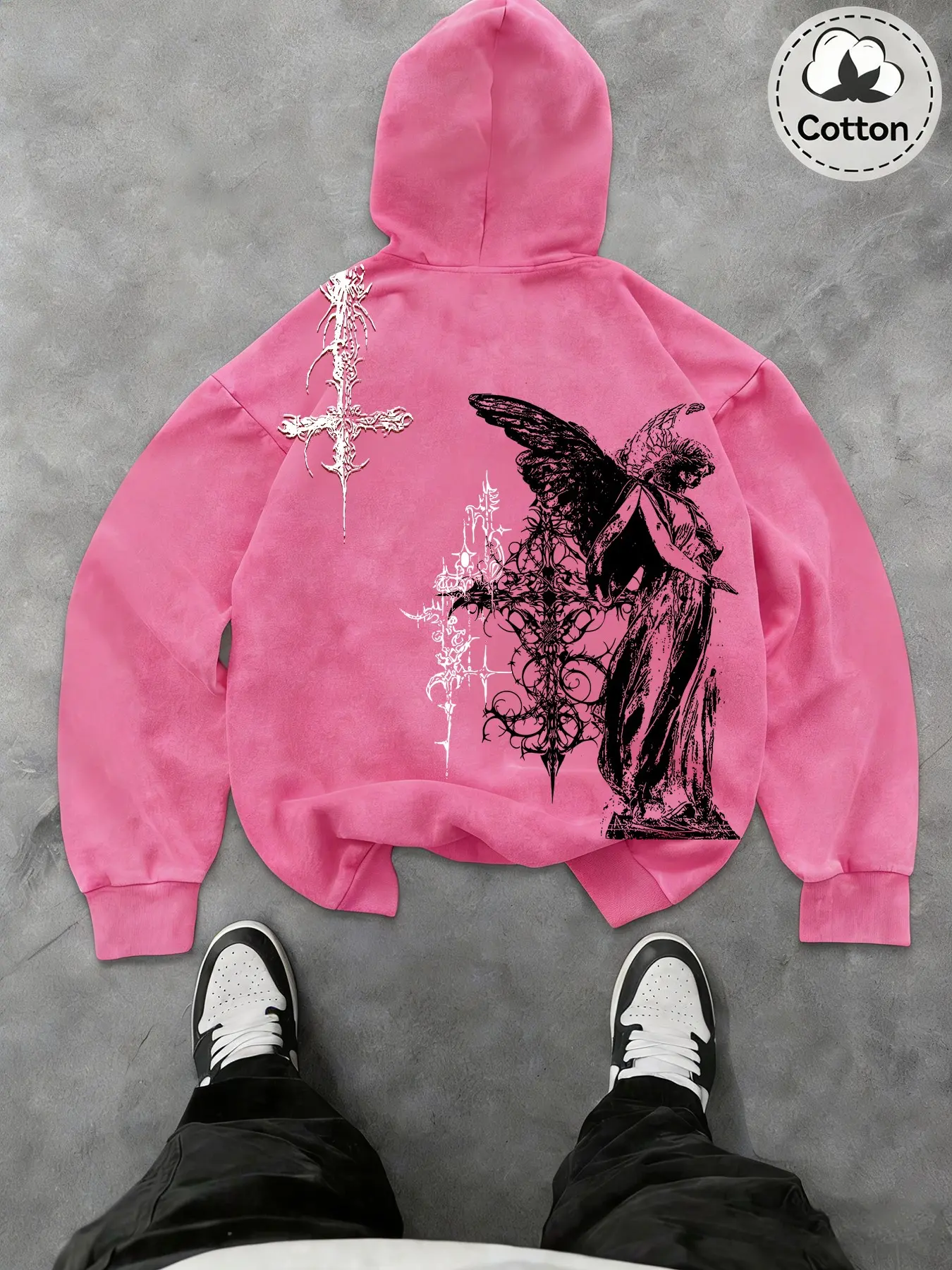 【GRAY】Thorn cross sweat shirt Men's Y2K Dark Aesthetic Saint Thorn Cross Zip Graphic Print