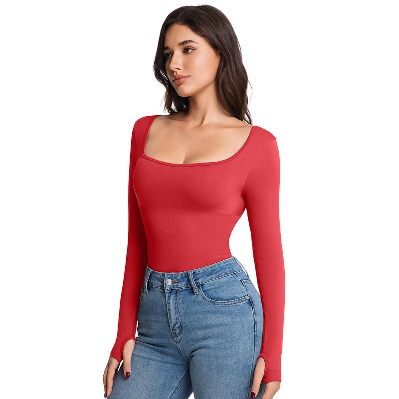 Women's bodysuit long-sleeved backless bodysuit women's top square neck T-shirt women's fashionable bodysuit outerwear mature and sexy style