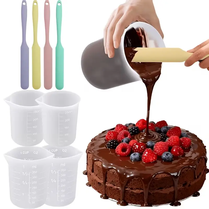 8pcs/set - Silicone Measuring Cup, & Heat-Resistant Jar Spatulas, Chocolate Melting Cup, Non-Stick Mixing, Casting Mold,Baking Suppliesfor Molds ﻿ mini gifts