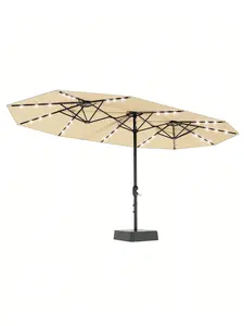 Gaomon Beige 15FT Oversized Double-Sided Rectangle Patio Umbrella with Weighted Base, Large Outdoor Market Shade for 2-8 People, Ideal for Pool, Deck (No Lights Included)