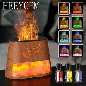 One flame humidifier Himalayan salt lamp essential oil diffuser, three kinds of essential oils - eight atmosphere lamps, remote control, timing, spray mode, large capacity, perfect choice for family rest and office, Christmas and holiday gifts