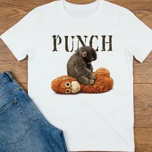 [SALE OFF] Monkey Punch Cozy Tshirt, Baby Monkey And Plush Toy, Animal Lover Gift, Cute Viral Shirt RT