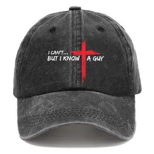 Washed Baseball Cap I Can'T But I Know A Guy Jesus Cross Print Hat Retro Adjustable Dad Hats Gift for Men Women, Unstructured Cotton Newer Caps