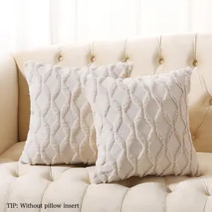 2pcs Faux Fur Pillow Covers, Decorative Farmhouse Velvet Sofa Pillows, Soft Plush Square Bohemian Cushion Cases, Living Room Bedroom Home Decor, Soft Furry Cushion