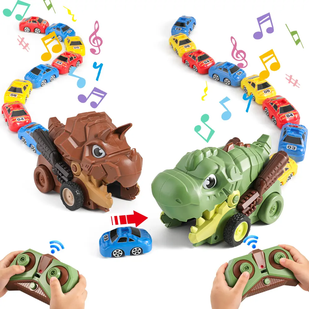 RC Dinosaur Car Toy Remote Control Dinosaur Eating Car Toys 2.4G Tyrannosaurus Rex Triceratops Truck Eaten Magnetic Cars Interactive Game Educational Toys For Children Gift
