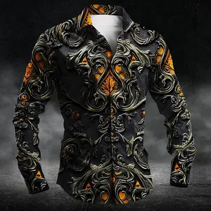 Fashion Men's Collar Button Long Sleeve Shirt 3D Printed Gradient Pattern Men's Shirt Casual Design Clothing Top