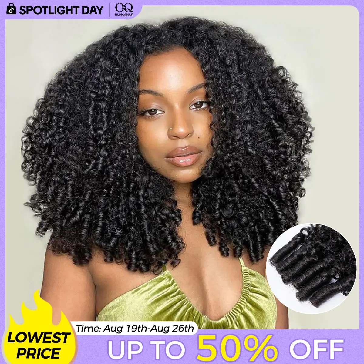 OQ HAIR Burmese Curly Half Wig Full 250% Density 3 In 1 Wear Go Glueless Half Wig Human Hair V Part Wig with Drawstring Spiral End Beginners Friendly #SohoChic #TikTokShopBackToSchool