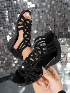 Women's new summer fashion comfortable stylish hollow-out wedge thick-soled sandals, trendy retro Roman sandals, essential for daily casual and work outfits, suitable for summer beach and seaside vacation wear, Heeled