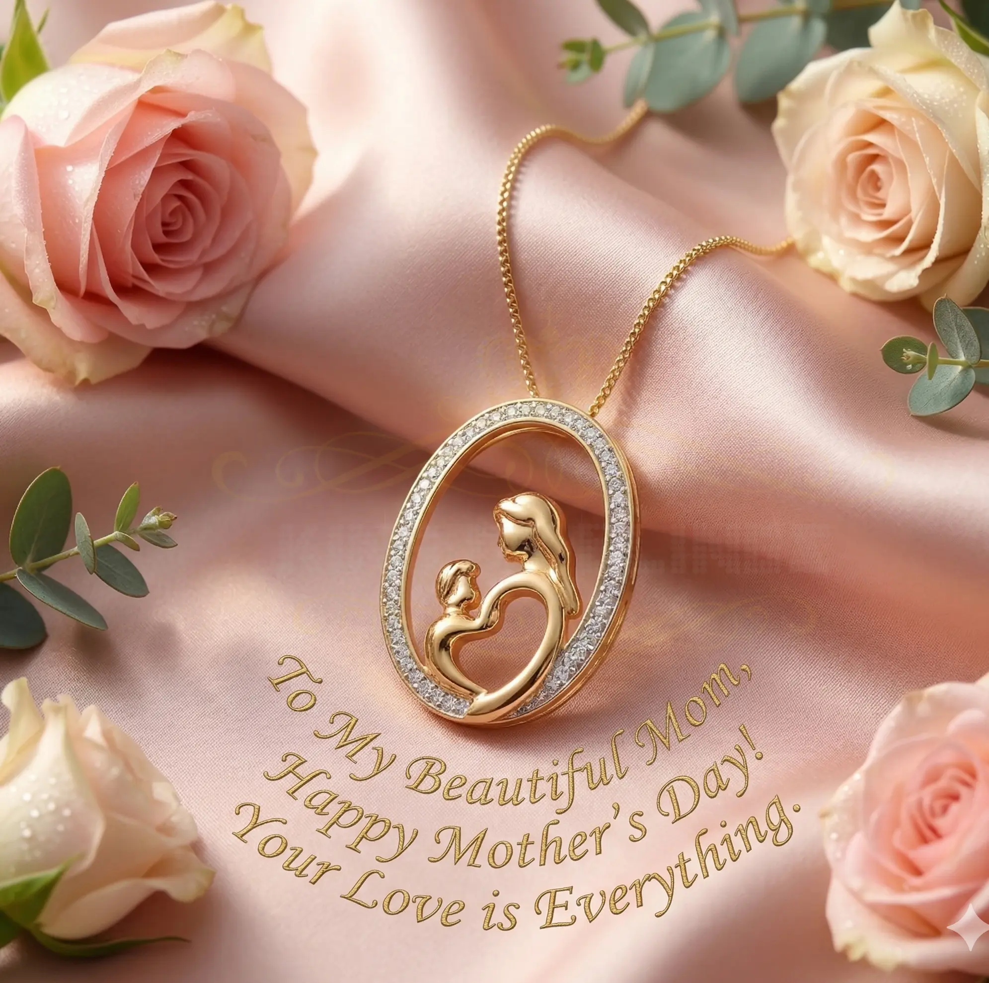 King Of Bling's Real 0.10ct Diamond 925 Sterling Silver MOTHER'S CHILD LOVE Yellow Pendant