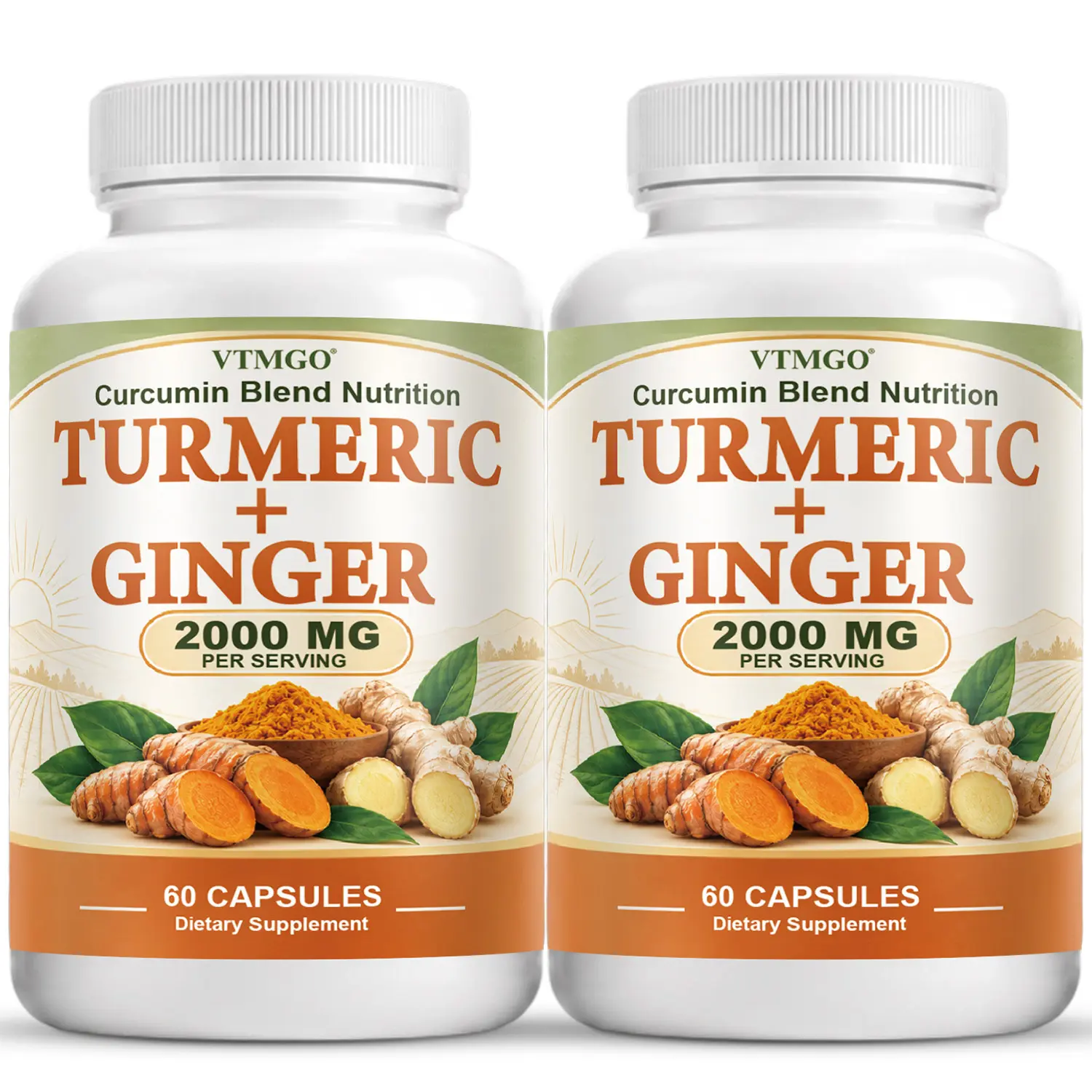 VTMGO Turmeric-Ginger Dietary Supplement Capsules, 2-Bottle Pack