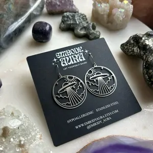 BEAM me up UFO Alien Rave Earrings - Hypallergenic Stainless Steel, Unique Space Design, Lightweight Round Style