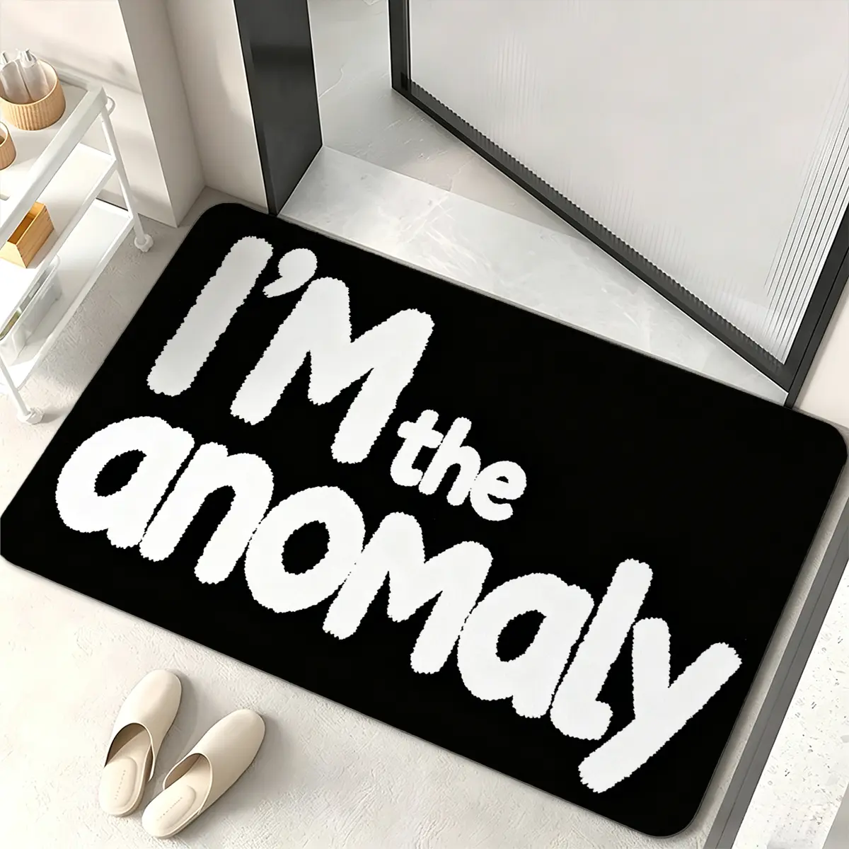 Funny I'm The Anomaly Doormat, Black White Minimalist Quote Flannel Floor Mat, Aesthetic Non Slip Front Door Rug, Novelty Home Decor Carpet for Entryway Bedroom Bathroom Living Room, 16×24in / 20×31in / 24×36in