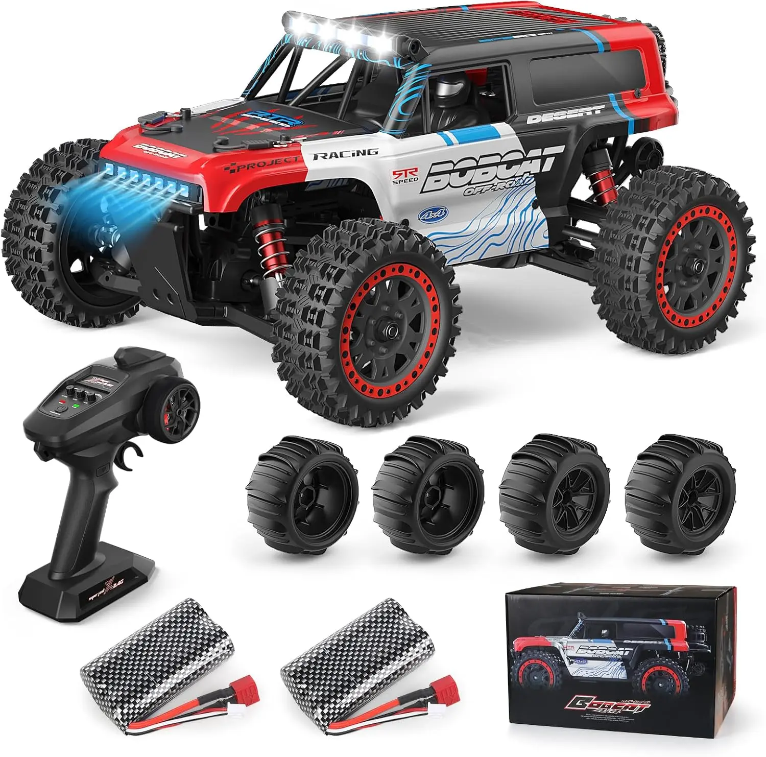 1/16 Scale Brushless S912pro High-Speed Monster RC Toy Truck, 2.4G 4WD Off-Road Remote Control Car with 2 2S 1500mAh 7.4V Rechargeable Battery (includes cells), LED Lights, 120+ m Range, 15 Minutes Run Time - Birthday Gift for 10-12 Years Boys