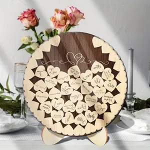 Wooden Wedding Guest Book, 1 Set Heart Themed Wooden Guest Signature Board, Exquisite Handcrafted Woodwork for Weddings, Anniversaries, Ornaments