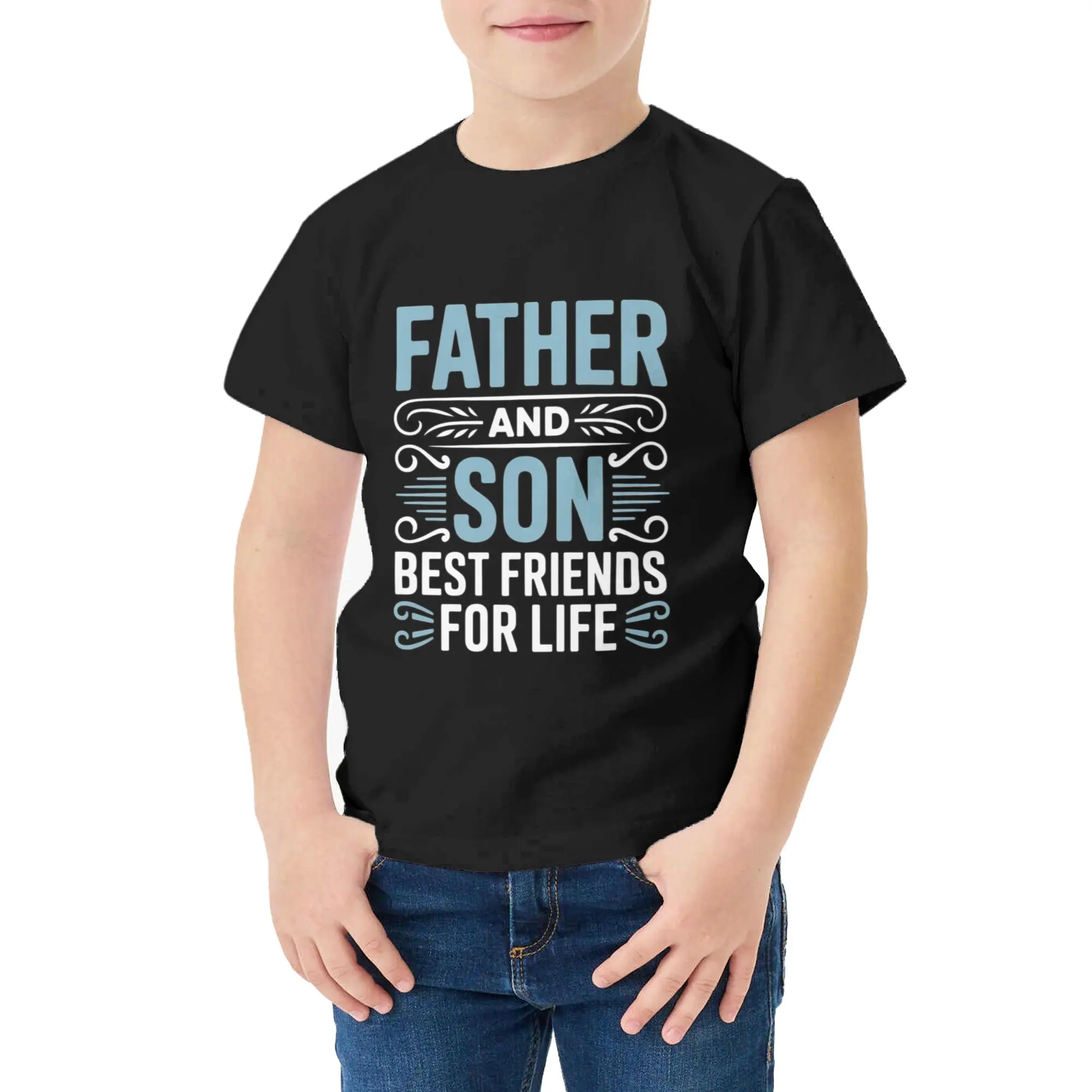 Boys' "Father and Son Best Friends for Life" Letter Tee – 100% Cotton, Cute Outdoor Graphic, Casual & Breathable Son T-Shirt, Cute Boys' T-Shirts, Graphic Boys' T-Shirts