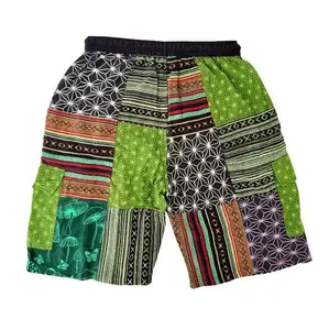 Handmade Cotton Patchwork Shorts: Relaxed Fit Bohemian Style