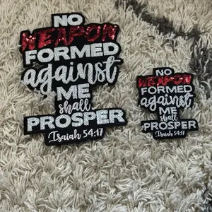 No weapon formed against me shall prosper sequins patch, iron on,faith patches, Christian patches, inspirational patch, religious embroidery patch, sequin patch, Bible verse patch, motivational patches, spiritual