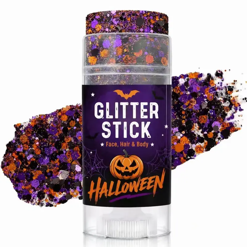 Women's Halloween Glitter Stick Cosmetic - Compact, Light Chunky Sparkly Shimmer Shimmering Body Glitter (Red, Black, Orange, Purple), Halloween Makeup, 24 Months Warranty, Fair & Crafts Face Hair Body Decorations, Fits Makeup Bags