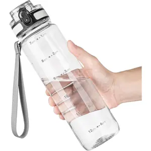 Ports Water Bottle With Strap,,32 oz Water Bottle, Motivational Water Bottle with Time Marker, S Leakproof & BPA Free Large Water Bottles for School, Gym, Travel, Outdoor, Tritan, Transparent