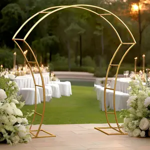7ft Double-Curved Metal Arch Frame – Gold Backdrop, Balloon & Flower Arrangement Display Stand