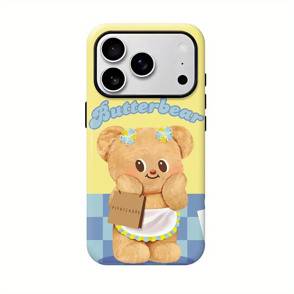 Butter Bear Cute Protective Phone Case with Wireless Compatibility for iPhone 17/16/15/14/13/12/11 Pro Max, XS, XR - Phone Accessories with Protection for Girls as a Gift
