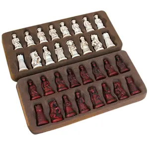 Antique Small Chess Leather Chess Board Figures Shape Chess Resin Terracotta Chess Pieces for Parent-Child Entertainment Family Board Games