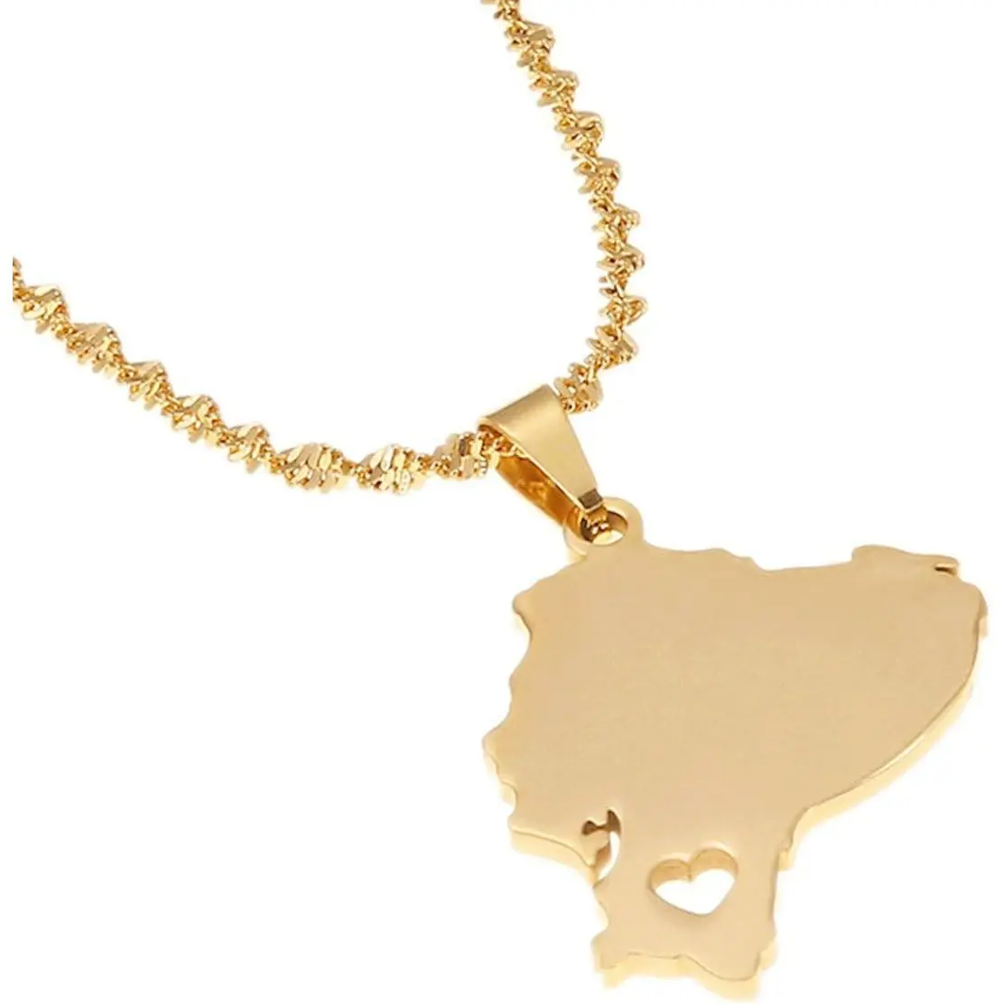 Ecuador Map Gold Pendant Necklace, Patriotic Jewelry in Gold-Plated Brass with High-Quality Chain for Anniversary and Engagement Gifts