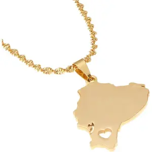 Stainless Steel Ecuador Map Pendant Necklaces Maps Jewelry Ecuadorian Patriotic Gifts