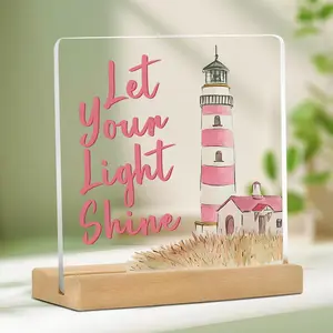 Lighthouse Pattern Acrylic Plaque, Creative Desktop Ornament, Decorative Plaque for Home Office, Inspirational Gift for Friends & Family, Signs