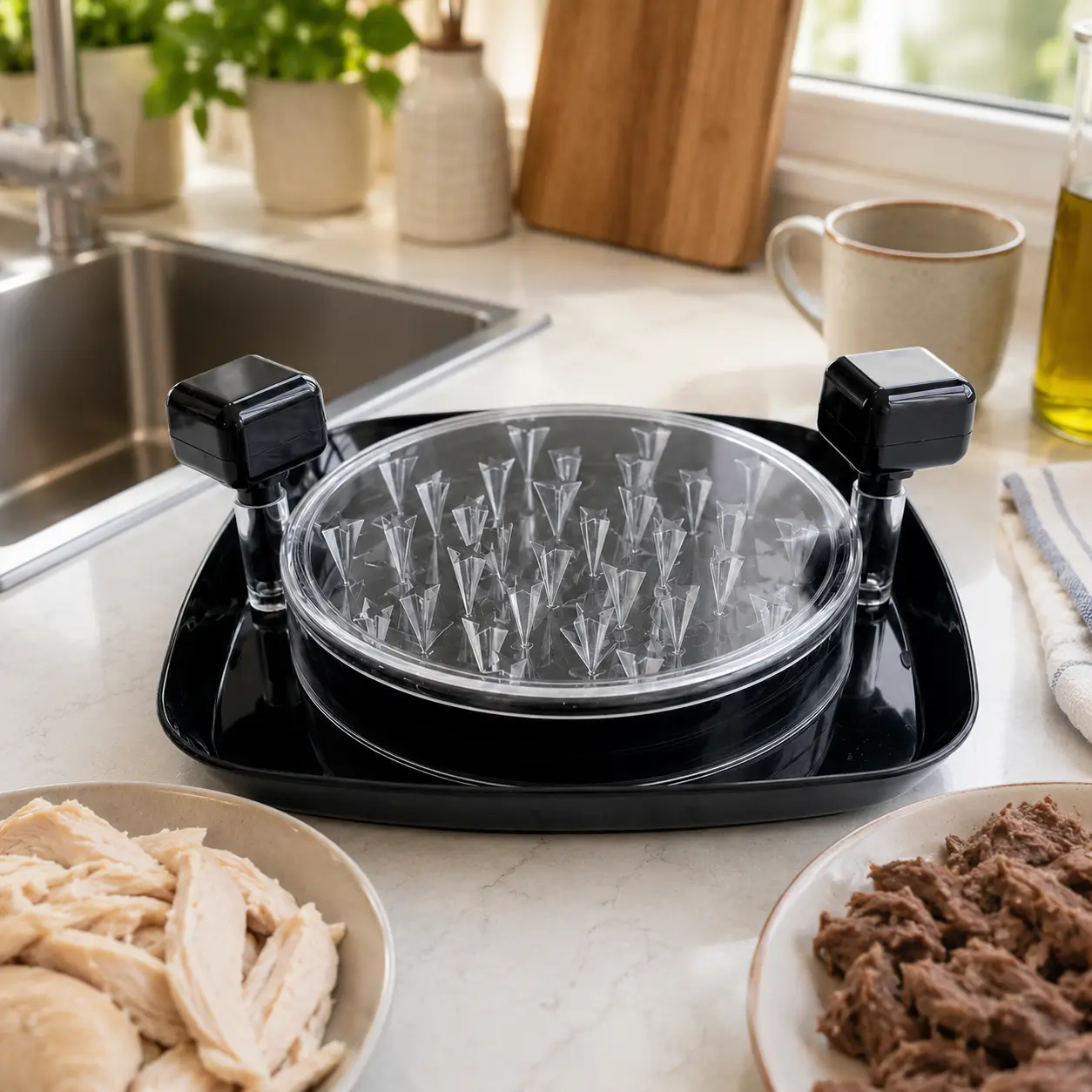 Chicken Shredder Tool, Manual Meat Shredder with Clear Lid and Non-Slip Base for Chicken, Pork and Beef