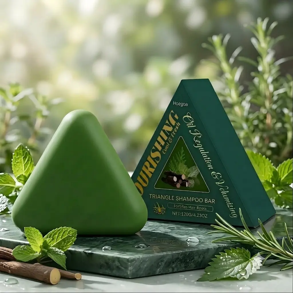 Hoegoa Triangle Nourishing Shampoo Bar(120g)Volumizing Wash For Thin-Looking Fine Flat Hair | Oily Scalp Detox | anti-dandruff anti-itch oil contro l Root Volume & Breakage Relief | Sulfate-Free Botanical Blend | Summer Care Essential