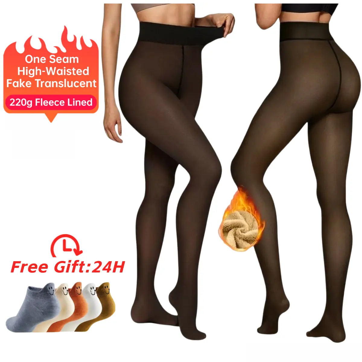 Women's 2-Pack 1-Seam Fleece-Lined Tights - Seamless Translucent Sheer Pantyhose, Basic, Comfortable, Privacy-Focused, Winter Warm Thermal Leggings, Cold Wash & Machine Washable Tights for Flawless Legs