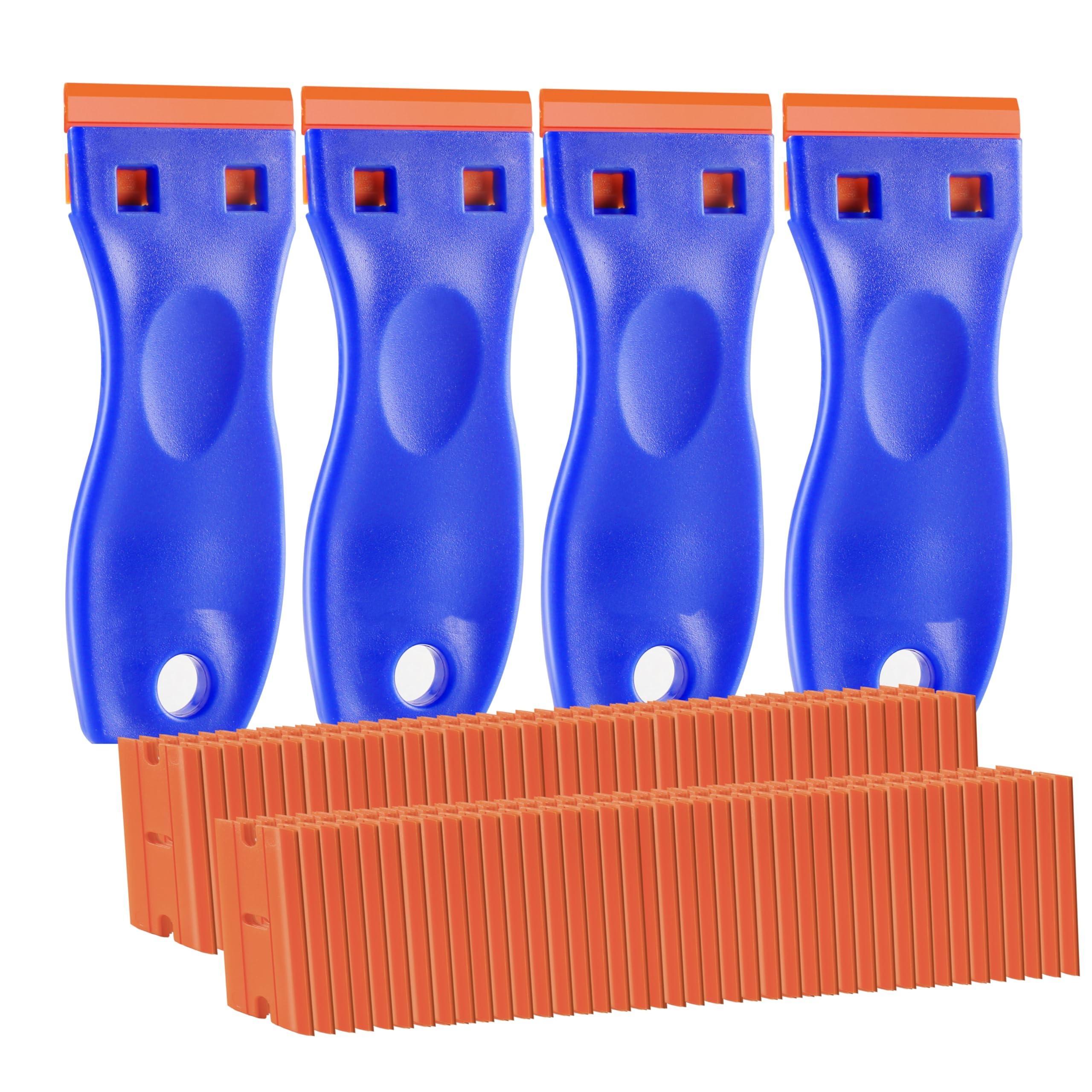 4 PCS Plastic Razor Blade Scraper 120 Blades Cleaning Tool for Adhesive Stickers Decals Glass Labels Cars Windows Doors Walls 4 PCS Plastic Razor Blade Scraper 120 Blades Cleaning Tool for Adhesive Stickers Decals Glass Labels Cars Windows Doors Walls