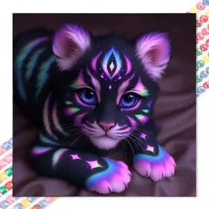1pc 5D DIY Handicraft Diamond Painting Set, 5D Diamond Art Set, DIY Decoration, Colorful Small Tiger Diamond Painting Set Full Round Drill DIY, Mosaic, Diamond Art, DIY Art Home Decoration, Suitable for Halloween and Christmas.