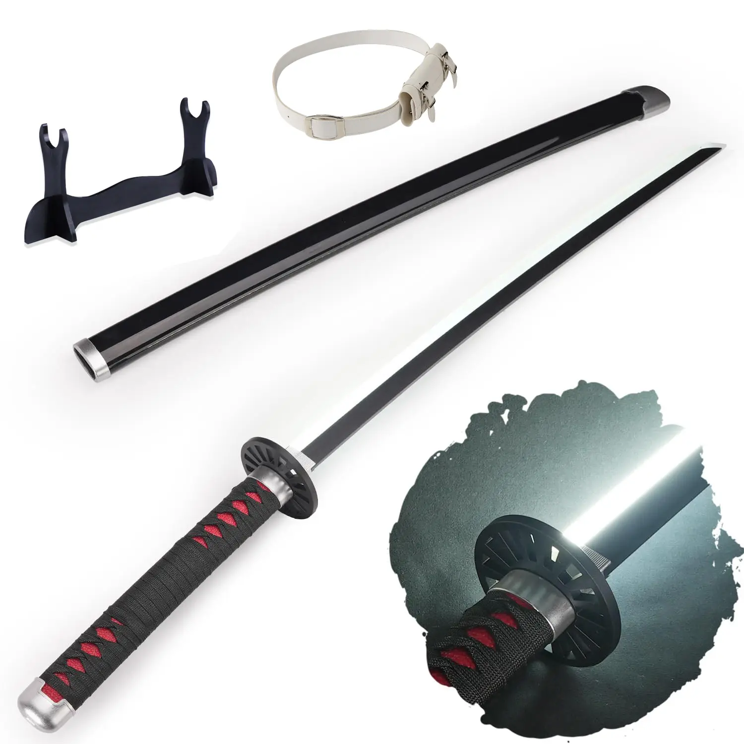 41 inches LED Light Kamado Tanjirou Demon Slayer Sword Cosplay Tanjiro with Belt & Holder Stand Display for Cosplay & Collection and Anime Fans