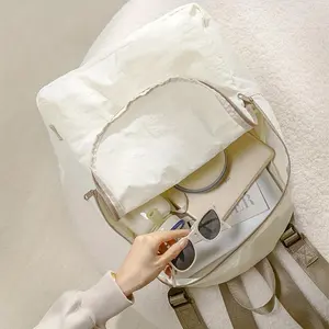 [Women'S Backpack] 1pc of Apricot White Taslan Fabric Easy Large-Capacity Backpack, with Built-In Storage Bag, Can Store Underwear, Magazines, Stationery, Sanitary Napkins, Cosmetics, Toiletries, Etc., Suitable for Travel Storage, Makeup Storage