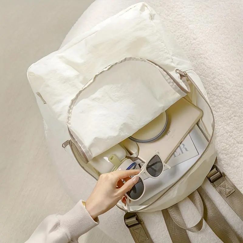 [Women'S Backpack] 1pc of Apricot White Taslan Fabric Easy Large-Capacity Backpack, with Built-In Storage Bag, Can Store Underwear, Magazines, Stationery, Sanitary Napkins, Cosmetics, Toiletries, Etc., Suitable for Travel Storage, Makeup Storage