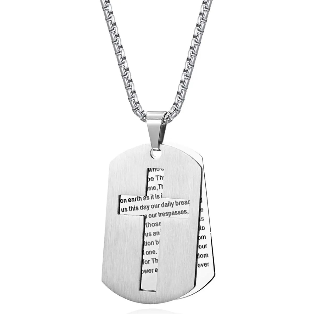 Men's Bible Text Dog Tag Necklace, Openwork Cross Dog Tag Double Pendant Necklace, Men's Faith Necklace