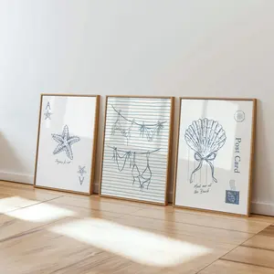 Coastal Print Set Of 3, meet me at the beach trendy coastal aesthetic, beach prints, coastal wall art, seashell print, PRINTABLE WALL ART