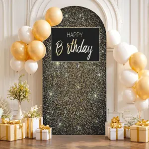 Arch Shape Stand Cover Wedding Birthday Party Festival Decoration Polyester Elastic Shimmer Wall Backdrop Prop for Banquet (no Shelf Included)