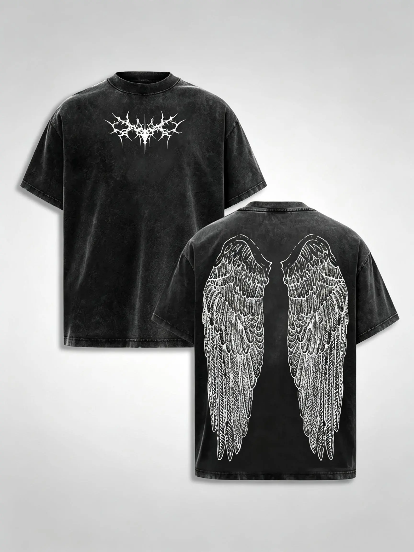 Y2K Gothic Wing Tee&Vest – Dark Oversized  Hoodie |  Wing Graphic T-Shirt for Grunge Streetwear & Anime-Inspired Fashion Casual Shortsleeve slim-fitting top f day funny meme