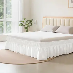 Wrap Around Bed Skirt, 15 in Drop, White Dust Ruffle Queen Size, Three Sides Adjustable Bedskirt with Easy Fit Elastic Strap, Wrinkle-Free & Fade-Resistant, Machine Washable, for Queen Size Bed